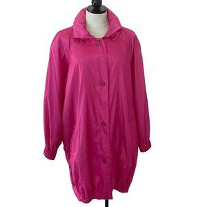 Sanyo Carol Cohen Womens Rain Coat Wind Breaker Size Large Vintage Hot Pink